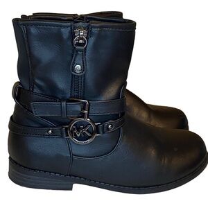 Michael Michael Kors Black Vegan Leather Girls zip Moto Boots Size 2